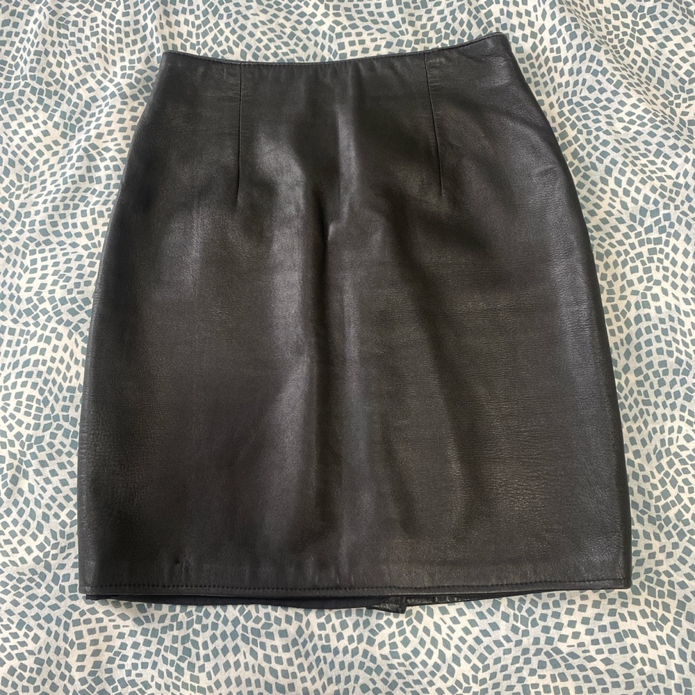 Cache Black Leather Skirt